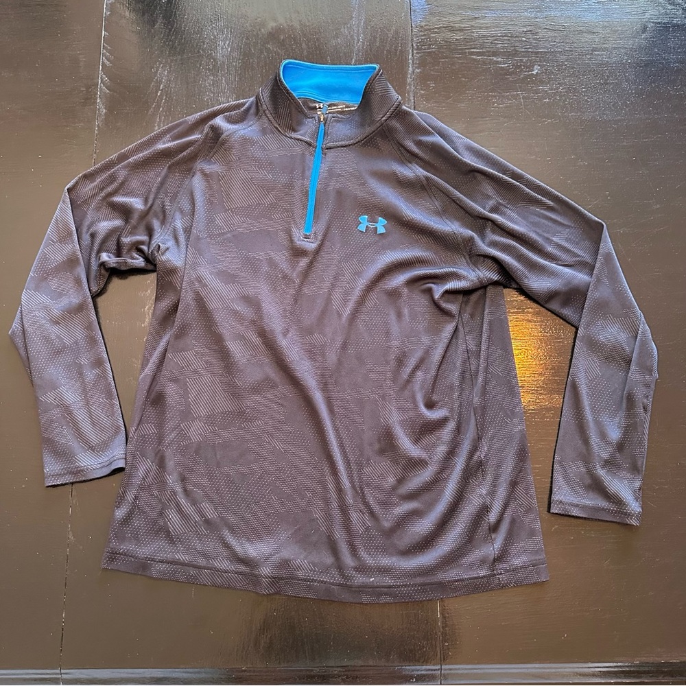 Under Armour Large Blue and Gray Black Quarter Zip Lightweight Long Sleeve Shirt